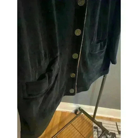 Vintage Liz Sport Black Velvet Blazer Jacket Sz L Gold Trim Crested Buttons 251H - Picture 13 of 13